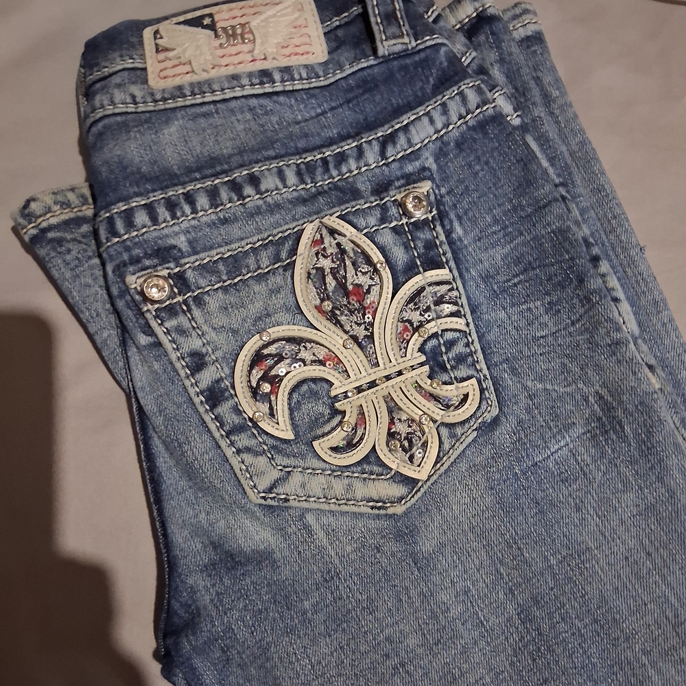 Miss Me Blue Jeans with Fleur-de-Lis Embroidery